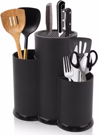 Bloque Universal de Almacenamiento 3 en 1 para Cuchillos y Utensilios de Cocina XISRENS, Negro