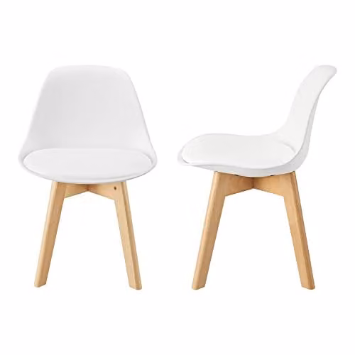 Set de 2 sillas acolchadas para niños en.casa con respaldo ergonómico, acabado en polipiel blanca y madera de haya, An/P/Al: 56 x 38 x 33 cm