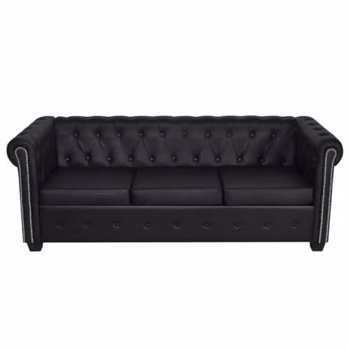 Sofá cama de 3 plazas Helloshop26 convertible en cama de día, tapizado en cuero sintético negro estilo Chesterfield para salón o despacho