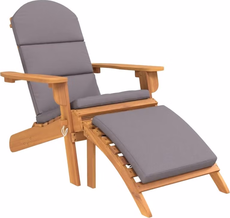 Silla de jardín Adirondack con reposapiés Syfax de madera maciza de acacia en marrón o gris