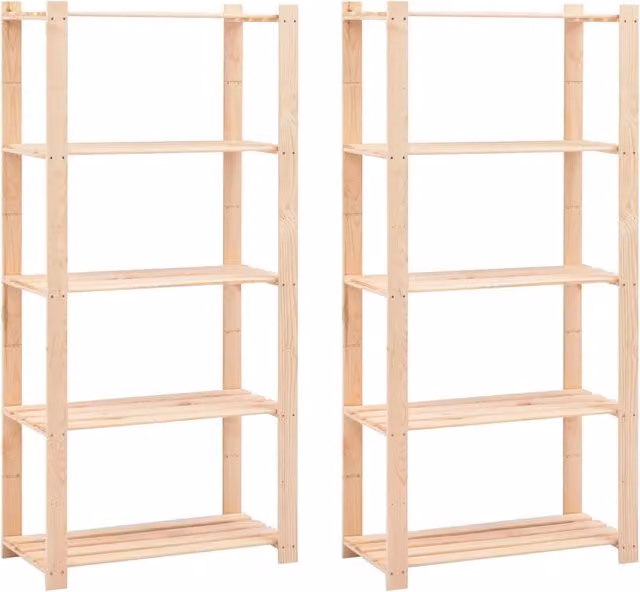 Set de 2 estanterías de 5 niveles vidaXL de madera de pino maciza en color beige, An/P/Al: 80 x 38 x 170 cm