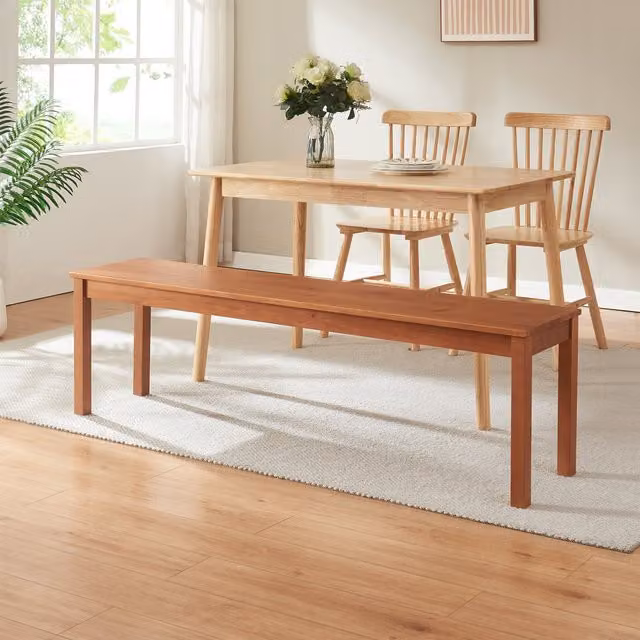 Banco de comedor Trerunulu de en.casa en madera de pino con acabado efecto nogal, An/P/Al: 160 x 35 x 45 cm