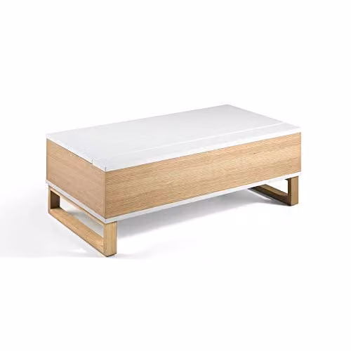 Mesa de centro rectangular MOMMA HOME Modelo Royal con mecanismo elevable en color roble y blanco, An/P/Al: 110 x 60 x 38 cm