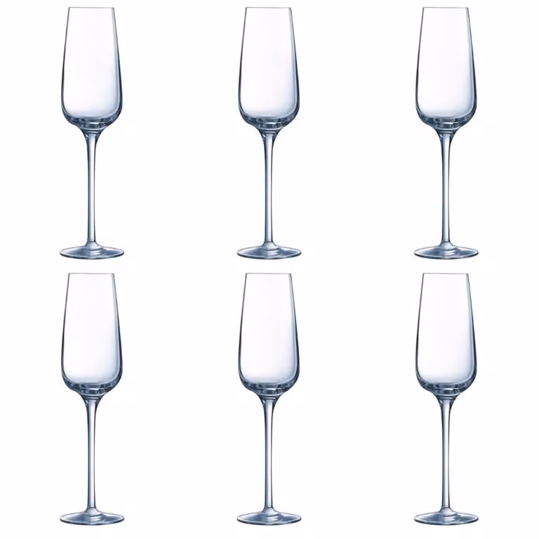 Juego de 6 copas de champagne flauta Chef & Sommelier de cristal transparente de 21 cl