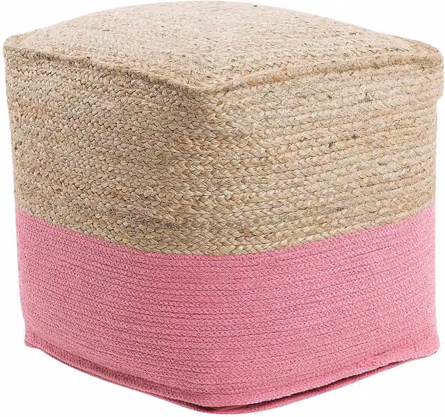 Puf Otomana Boho Kirama de Beliani en Algodón y Yute, Beige y Rosa, 44 x 44 x 44 cm
