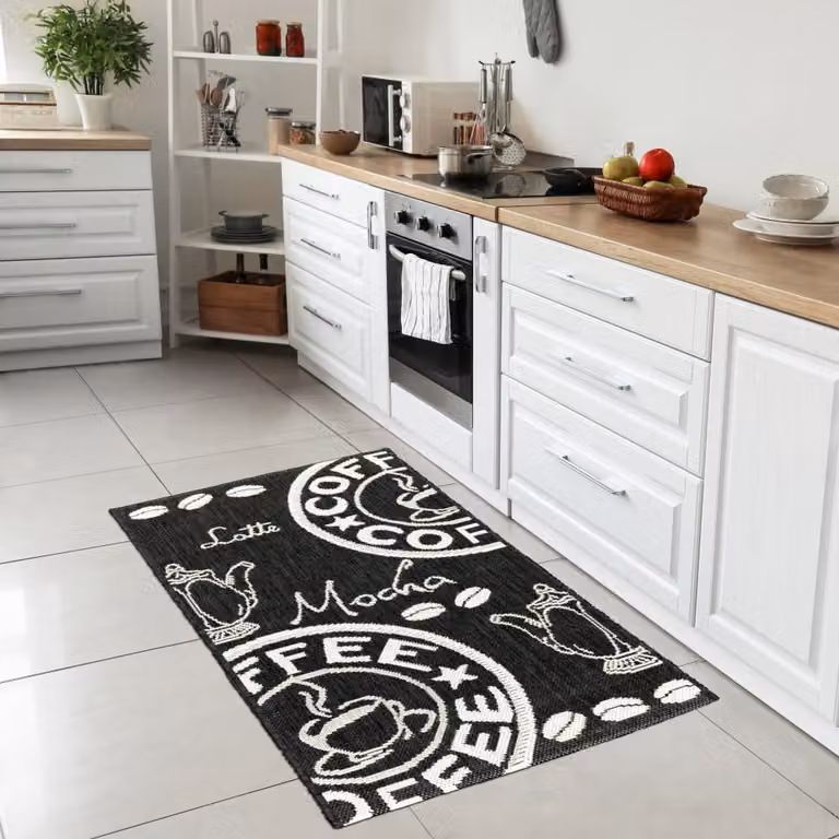 Alfombra Teppich-Traum de diseño moderno y abstracto para salón, cocina o comedor, resistente y fácil de cuidar, en colores blanco, marrón y negro, An/P: 60 x 110 cm