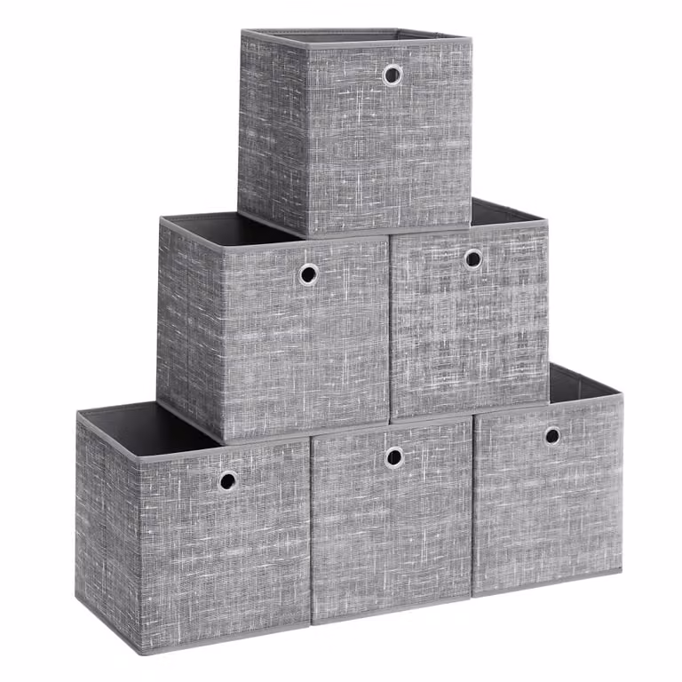 Juego de 6 cajas de almacenamiento plegables Songmics de tela con asa, color gris, An/P/Al: 26 x 26 x 28 cm