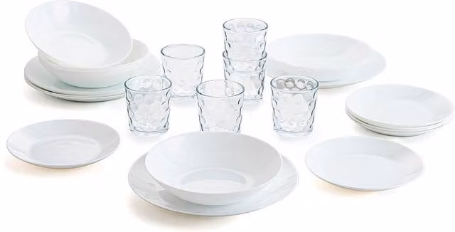 Vajilla de servicio de cena Arcoroc de 24 piezas en vidrio transparente apta para microondas y lavavajillas
