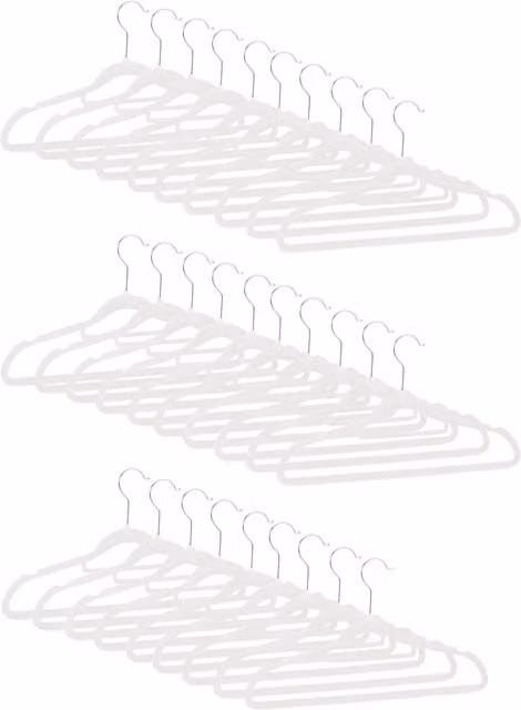 Pack de 30 perchas de terciopelo antideslizantes con barra para pantalones y gancho giratorio relaxdays, color blanco, An/Al/P: 22 x 41,5 x 0,3 cm