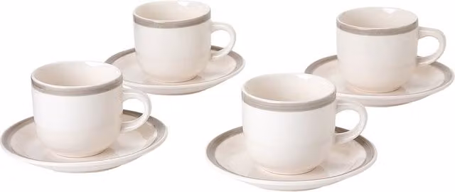 Set de 4 tazas con plato Octave de El Corte Inglés en cerámica blanca y gris