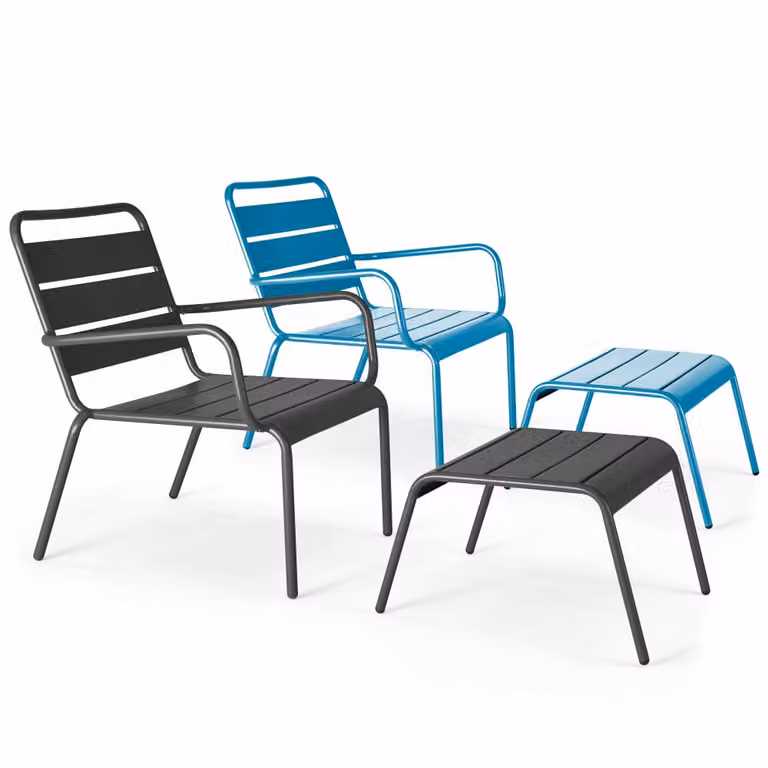 Oviala Palavas Juego de 2 Sillones Relax Reclinables con Reposapiés de Metal en Gris y Azul Pacific