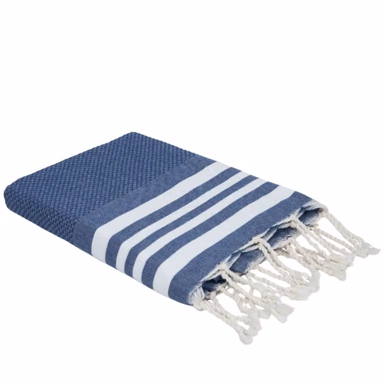 Fouta Febronie de algodón con tejido de nido de abeja en color azul denim, 100 x 200 cm