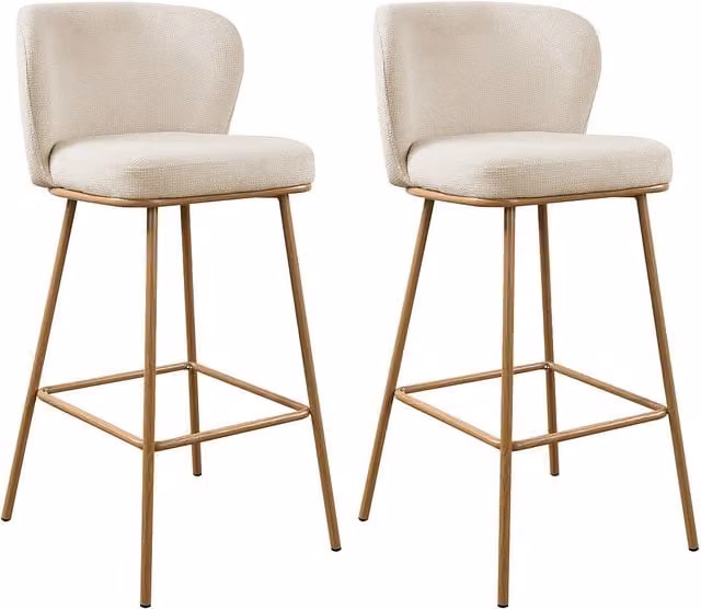 Conjunto de 2 taburetes de bar senorase en tela beige y metal con efecto madera natural