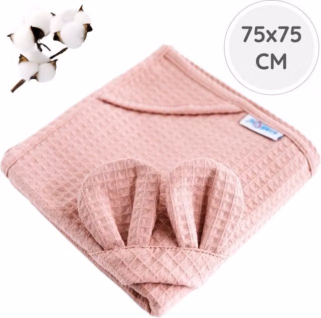 Toalla de baño con capucha Senso de BabyU para bebés, algodón waffle pique, rosa multicolor, 75 x 75 cm
