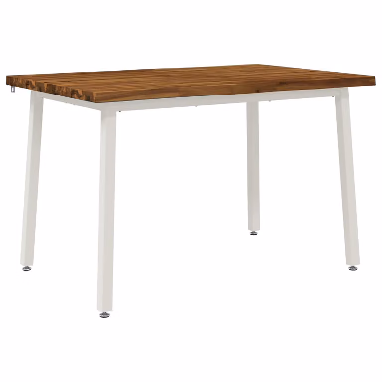 Mesa de comedor moderna vidaXL de acacia con borde natural y patas de metal, An/P/Al: 120 x 80 x 75 cm