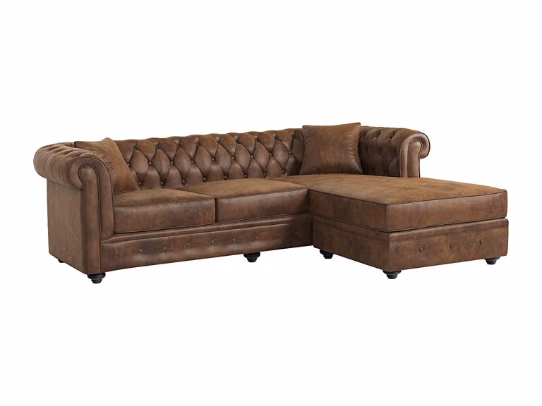 Sofá rinconera reversible Chesterfield Toledo de microfibra marrón de Vente-Unique