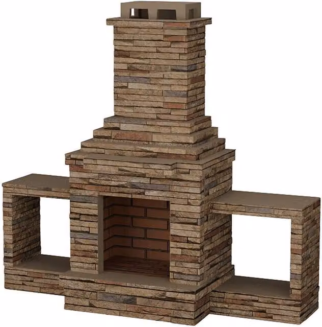 Chimenea de exterior Sao Paulo de Sotnas en color marrón, fabricada en cemento de aluminato de calcio, An/P/Al: 210 x 70 x 195 cm