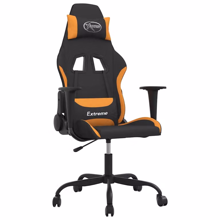 Silla gaming de masaje vidaXL en tela color negro y naranja con reposacabezas y giro de 360 grados An/P/Al: 65 x 62,5 x 110 cm