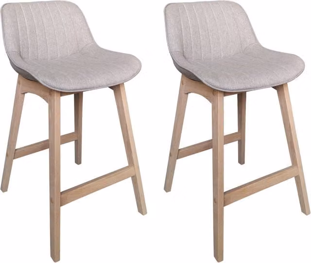 Juego de 2 sillas de isla y bar Mellow de roble con asiento de tela gris claro