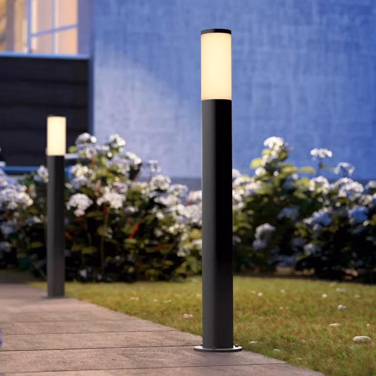 Baliza exterior LED Philips Utrecht atenuable en acero inoxidable negro y gris, Altura: 80 cm