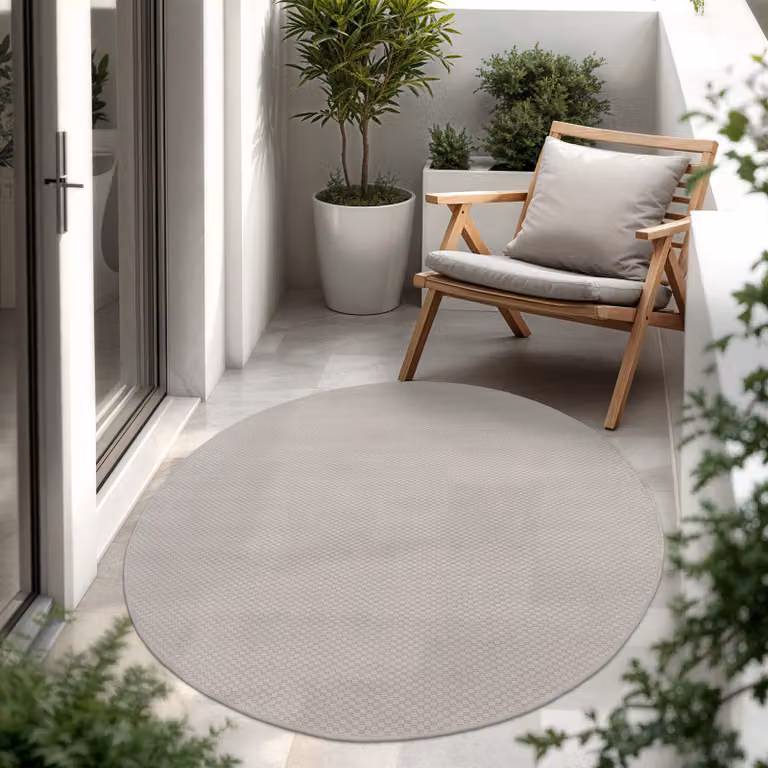 Alfombra Paco Home de tejido plano y diseño moderno para interior y exterior, redonda, color beige, Diámetro: 160 cm