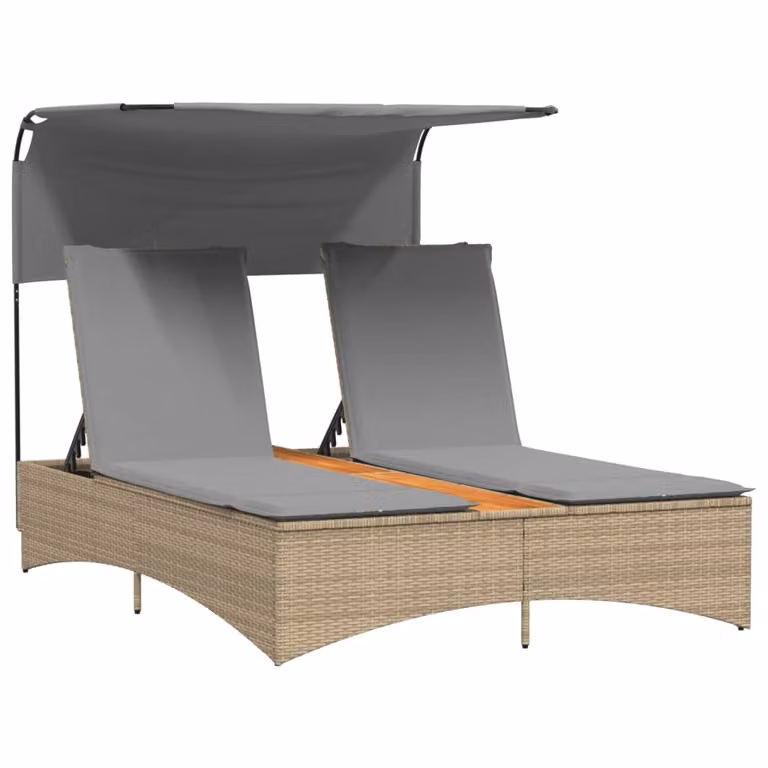 Tumbona doble Syfax de ratán sintético con capota y cojines en colores beige y gris