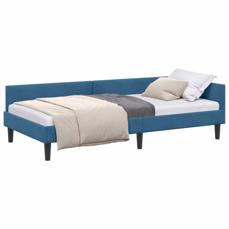 Estructura de cama moderna vidaXL tapizada en terciopelo azul de 90 x 200 cm