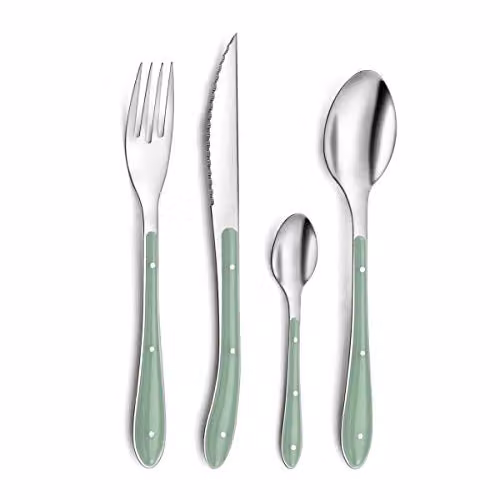 Juego de cubertería amefa bistro de 24 piezas para 6 personas en color verde y antracita de metal con acabado recubierto