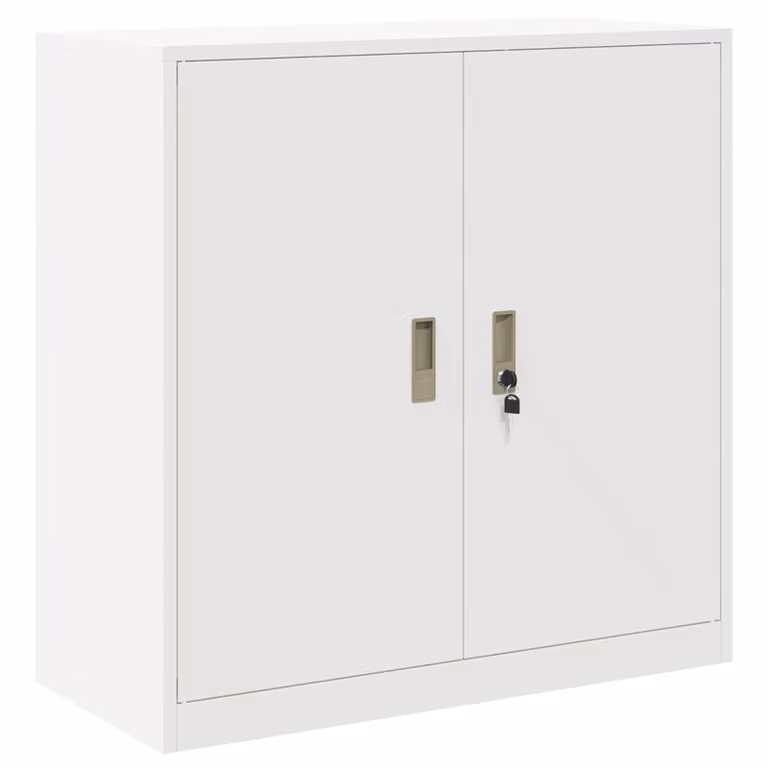Armario de almacenamiento de metal vidaXL con puertas batientes y cerradura, color blanco, An/P/Al: 90 x 40 x 90 cm
