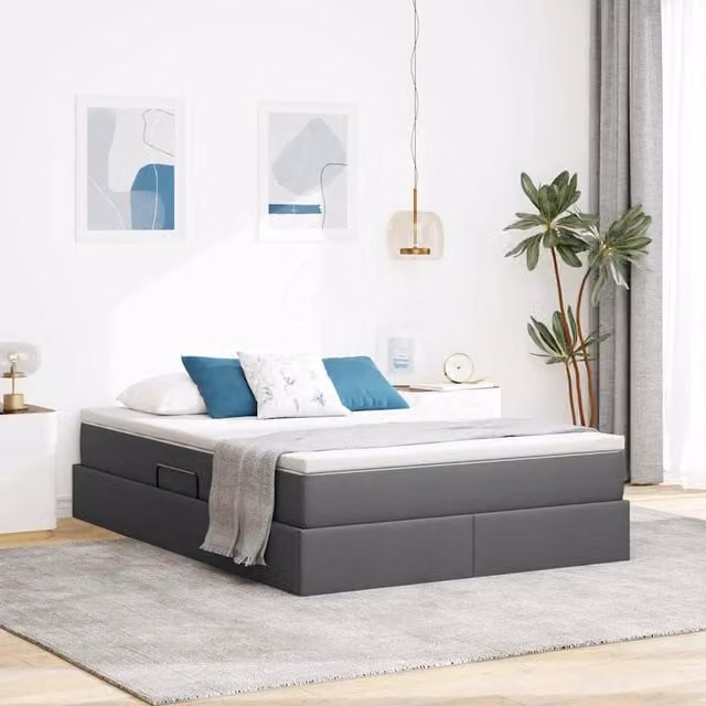 Cama con almacenamiento y colchón híbrido Maison Exclusive en gris, An/P/Al: 140 x 190 x 48.5 cm
