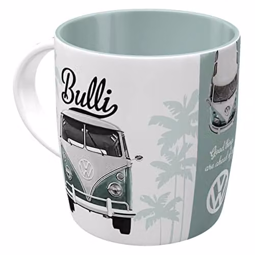 Taza de café retro Nostalgic-Art con diseño VW Good Things en cerámica multicolor y blanca de 330 ml