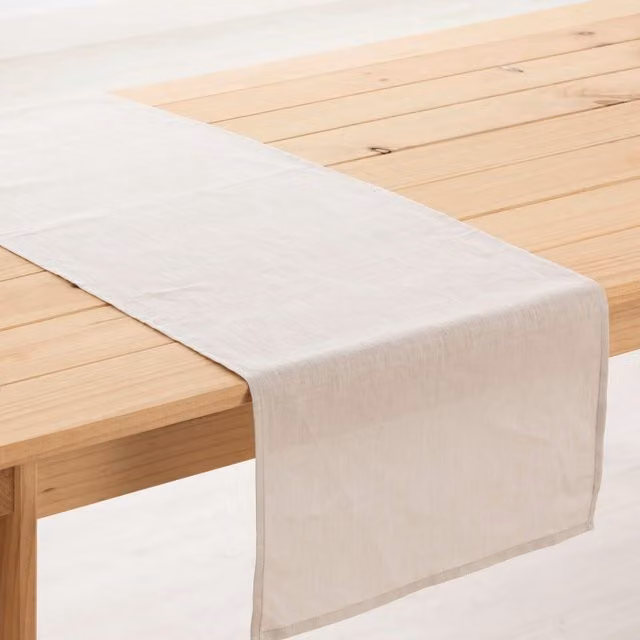 Camino de mesa de lino orgánico Muare Home color gris y beige An/P: 140 x 45 cm
