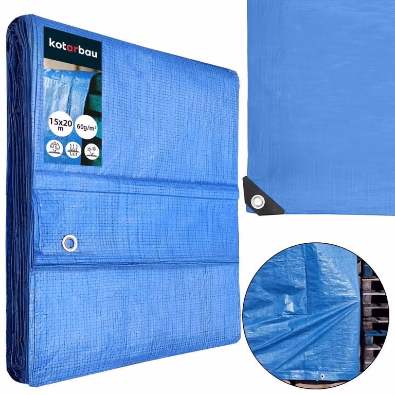 Lona impermeable de polietileno KOTARBAU para exterior, color azul, An/P: 15 x 20 m, 60 g/m² con ojales