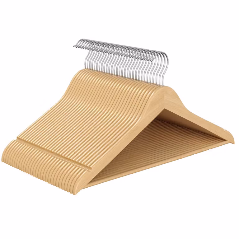 Juego de 30 perchas Songmics de madera de abedul con gancho giratorio 360 grados y muescas en color beige natural