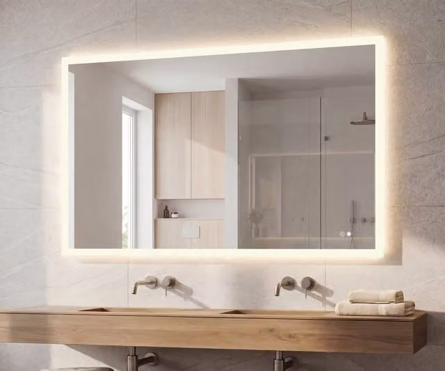 Espejo LED de baño Artforma Magartforma050 con función antivaho, 3 temperaturas de color y control táctil, color blanco, An: 120 cm, Al: 70 cm
