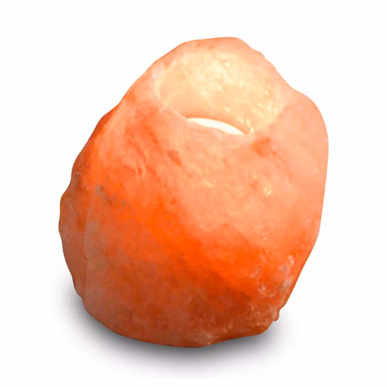 Portavelas de sal del Himalaya Zen'Light tallado a mano de 1 kg en color naranja y beige para vela tealight