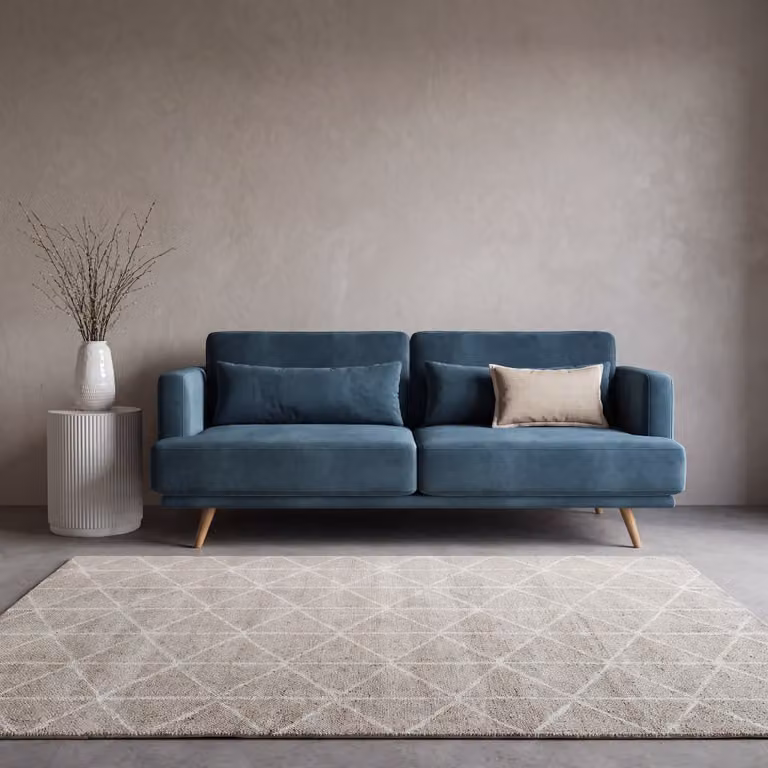 Sofá cama de 3 plazas Maisons du Monde en terciopelo azul con fundas extraíbles y estructura de madera