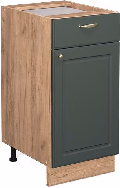 Mueble bajo de cocina Vicco Fame-Line estilo casa de campo en verde y dorado con puertas batientes y cajones internos An: 40 cm, Al: 82 cm, P: 51,6 cm