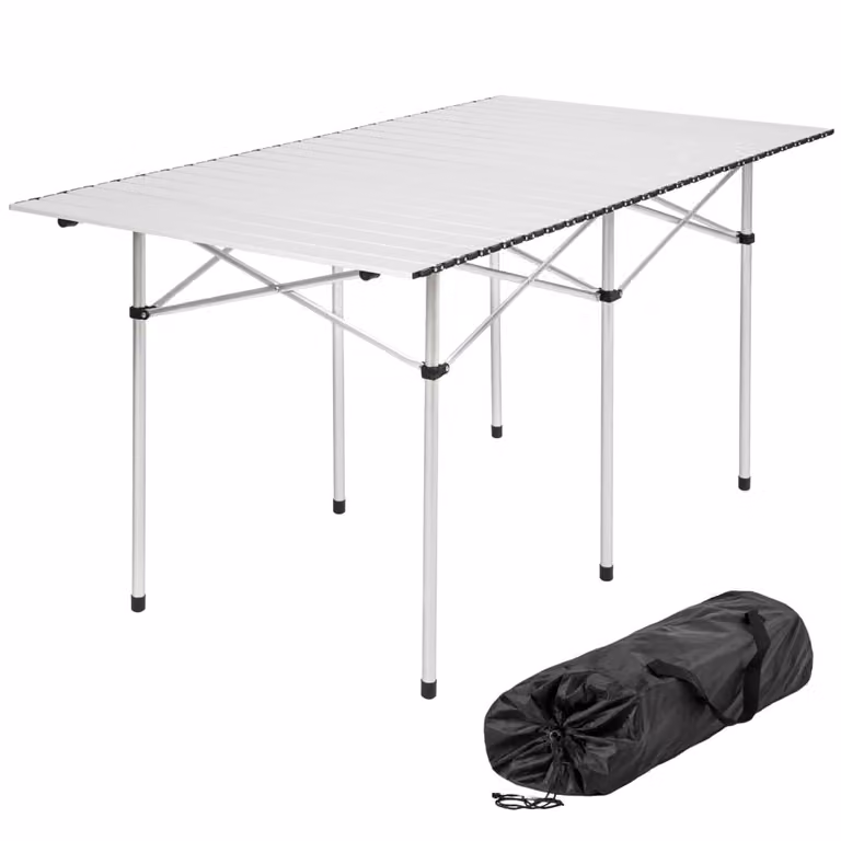 Mesa de camping plegable TecTake de metal rectangular en color gris mate, An/P/Al: 140 x 70 x 70 cm