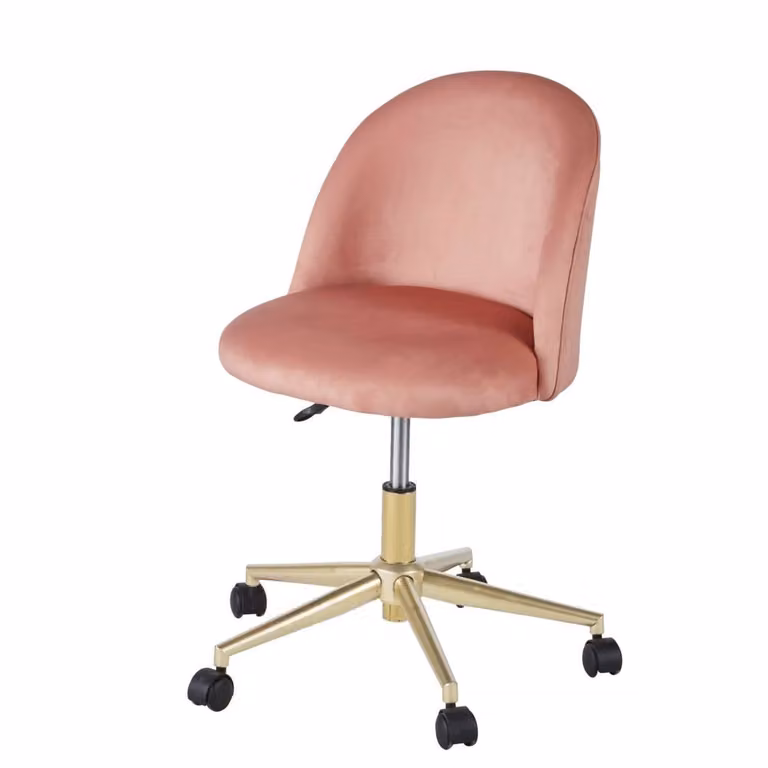 Silla de escritorio infantil giratoria Maison du Monde en terciopelo rosa con altura ajustable y ruedas