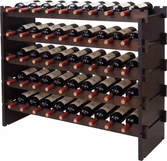 Botellero de bambú apilable Relaxdays para 45 botellas, marrón, An/P/Al: 68 x 25,5 x 85 cm