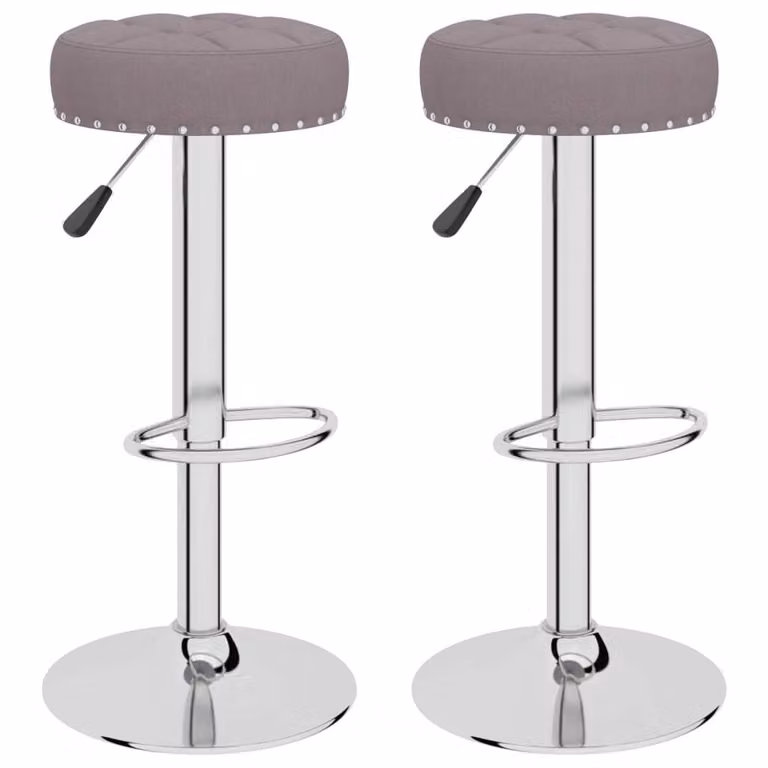 Set de 2 taburetes de cocina Syfax giratorios 360 grados en tela gris taupé con estructura de metal y madera