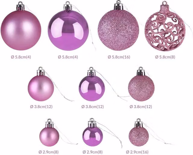 Set de 100 bolas de Navidad NORTHIX en rosa y multicolor, de plástico y formas redondas para interior y exterior