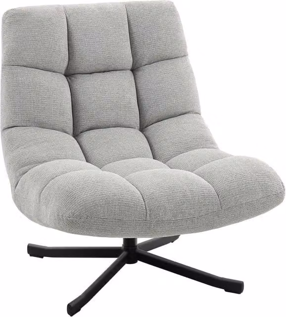 Sillón de descanso giratorio NORTHIX en chenilla gris claro con estructura de metal y asiento de espuma
