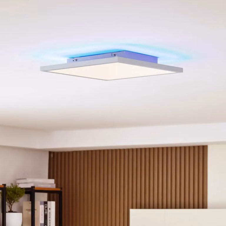 Lámpara de techo LED Brenda de Arcchio en color blanco, panel moderno de plástico con mando a distancia y regulable para salón, An/P/Al: 40 x 40 x 40 cm