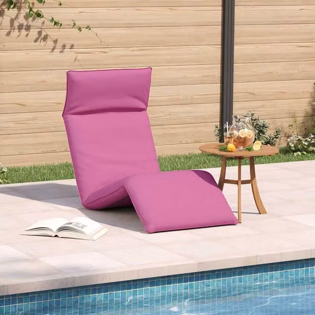 Tumbona plegable SYFAX en color rosa con reposacabezas ajustable y estructura de acero para jardín o terraza, An/P/Al: 175 x 54 x 8,5 cm