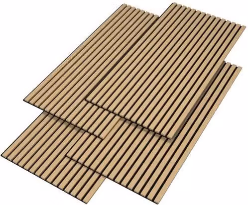 Set de 4 paneles de pared acústicos de madera MDF con acabado roble claro de neu.holz, An/Al/P: 120 x 60 x 2 cm