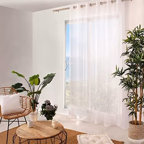 Visillo Blanco Enjoy Home de Poliéster Satinado con 12 Ojales Plateados, An/Al: 240 x 240 cm