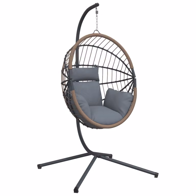Silla colgante huevo vidaXL con soporte de ratán y acero gris con cojines incluidos