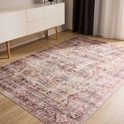 Alfombra Benuta Basic George Multicolor y Rosa Fucsia de Estilo Vintage y Abstracto, Rectangular, Lavable, An/P: 120 x 170 cm